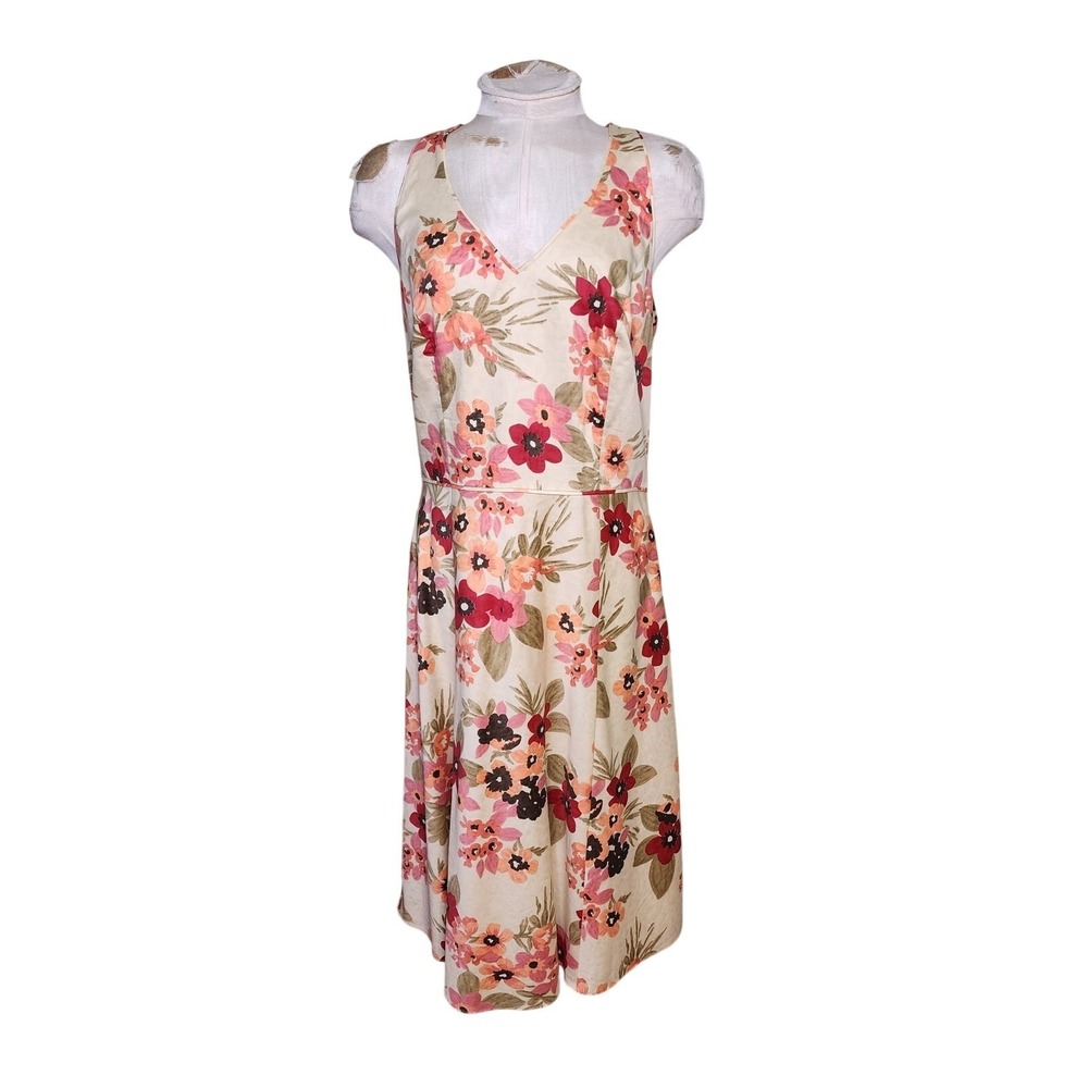 Ann Taylor LOFT Fit and Flare Cotton Floral Halter V Neck Womens Dress Size 10